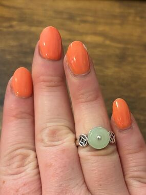 NEW Silver Plated Ring with Faux Green Jade Disc